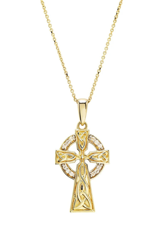 14kt Gold Lab Diamond Stone Set Celtic Cross