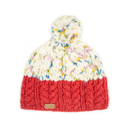 Erin Knitwear Flecked Wool Raspberry Bobble Hat