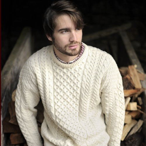 Unisex Merino Wool Aran Sweater - Natural